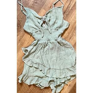 Women's Lane Tree Sage Romper Tie Front Adjustable Spaghetti Straps Ruffles Sz M